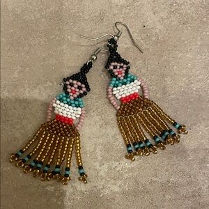 Handcrafted Peruvian Beaded Earrings with Gold and Multicolor Accents